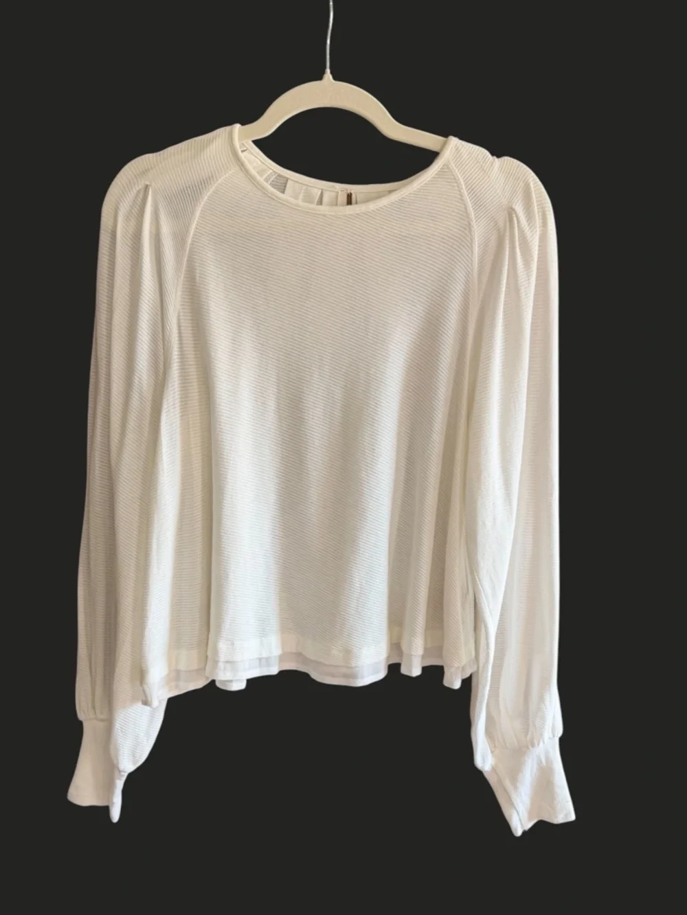 FREE PEOPLE Billie White Puff Sleeve Ribbed Pleated‎ Top S